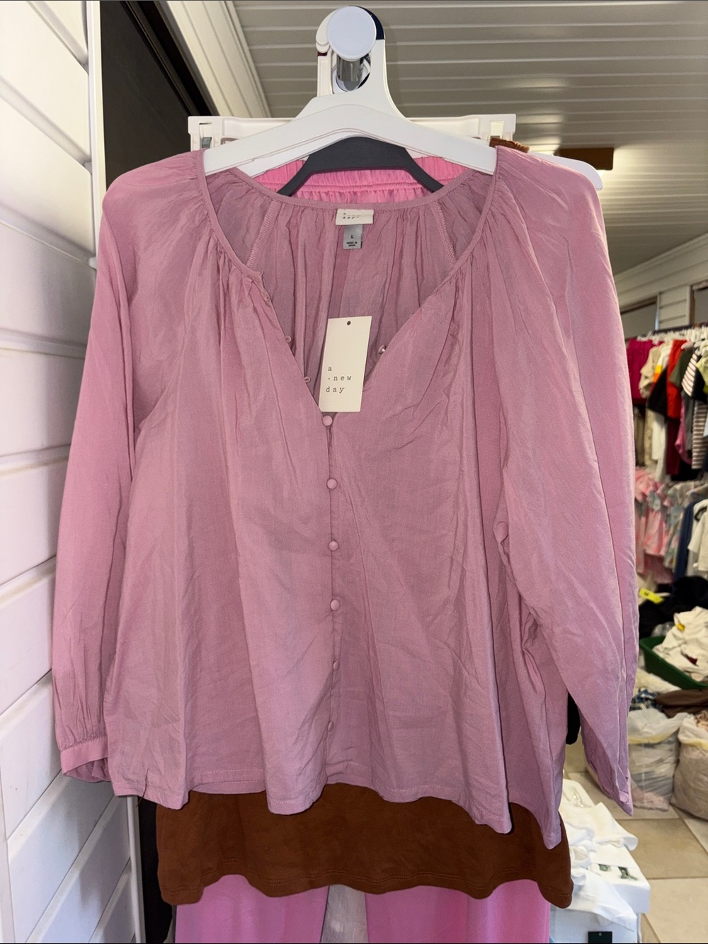 5/$10 Women's Pink Button-Front Peasant Blouse
